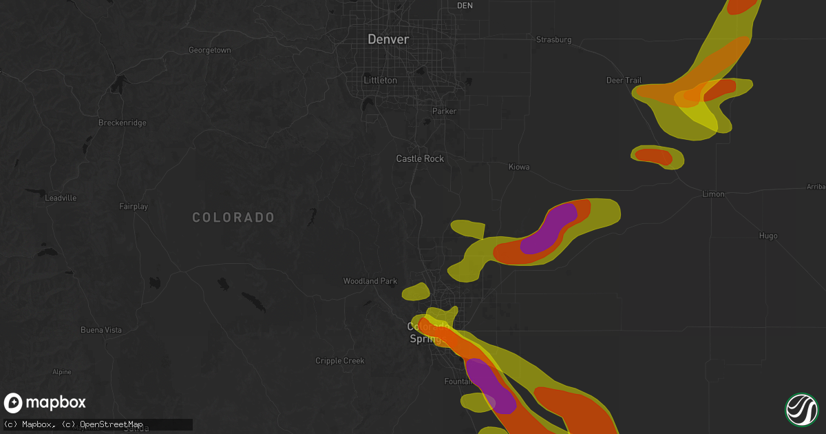 Hail map in Larkspur, CO on June 23, 2026
