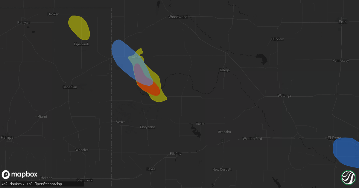 Hail map in Leedey, OK on June 23, 2026