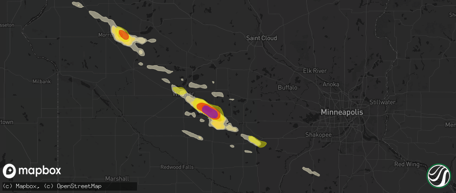 Hail map in Litchfield, MN on June 23, 2026