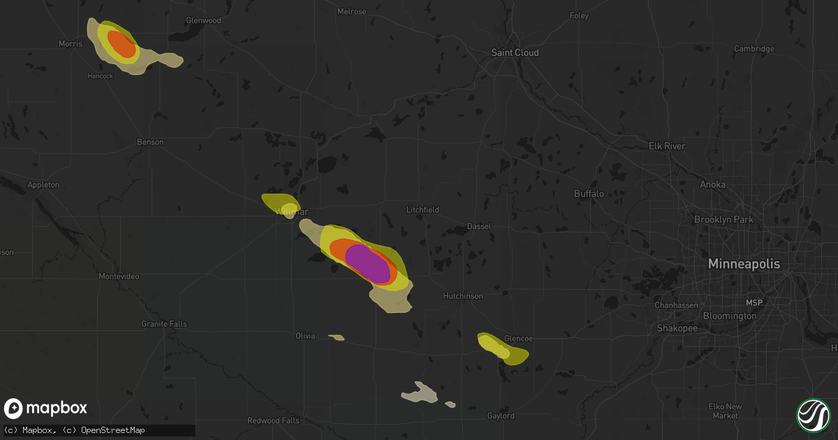 Hail map in Litchfield, MN on June 23, 2026