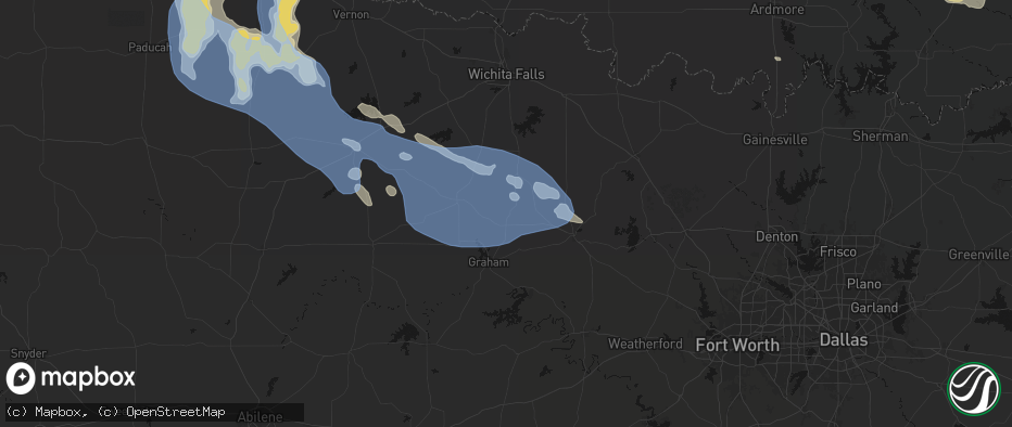 Hail map in Loving, TX on June 23, 2026