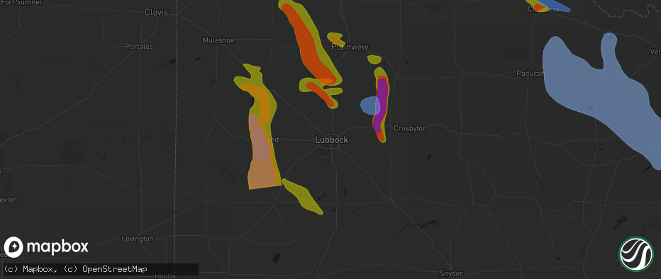 Hail map in Lubbock, TX on June 23, 2026
