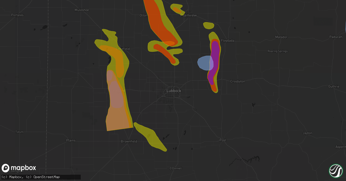 Hail map in Lubbock, TX on June 23, 2026