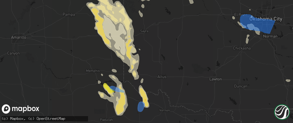 Hail map in Mangum, OK on June 23, 2026