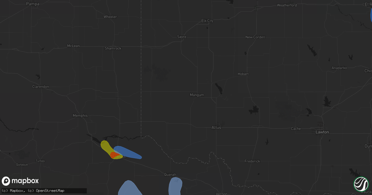 Hail map in Mangum, OK on June 23, 2026