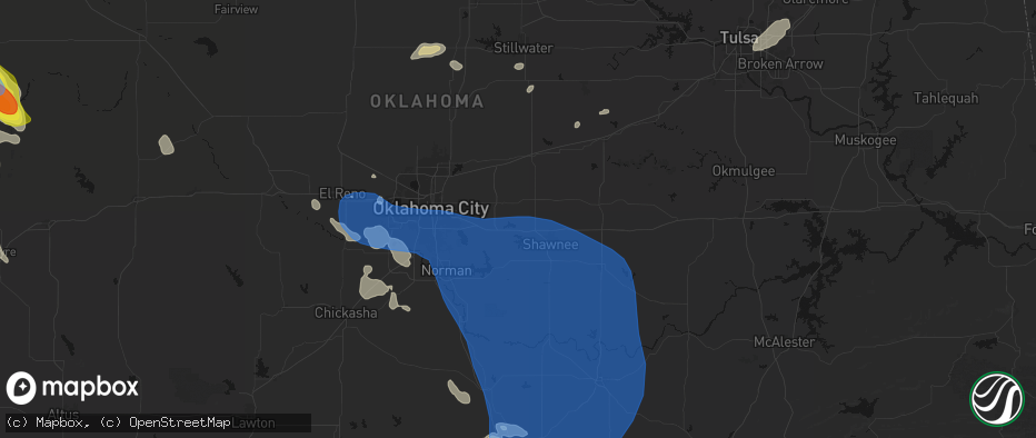 Hail map in Mcloud, OK on June 23, 2026