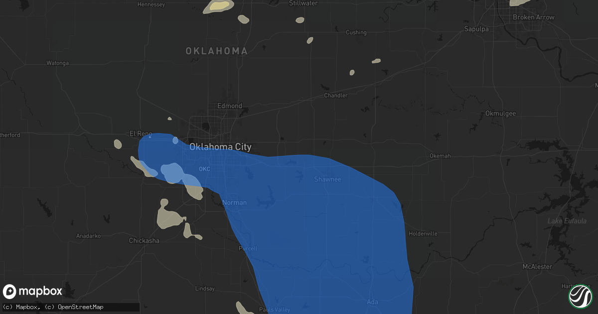 Hail map in Mcloud, OK on June 23, 2026