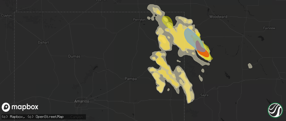 Hail map in Miami, TX on June 23, 2026