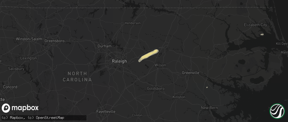 Hail map in Middlesex, NC on June 23, 2026