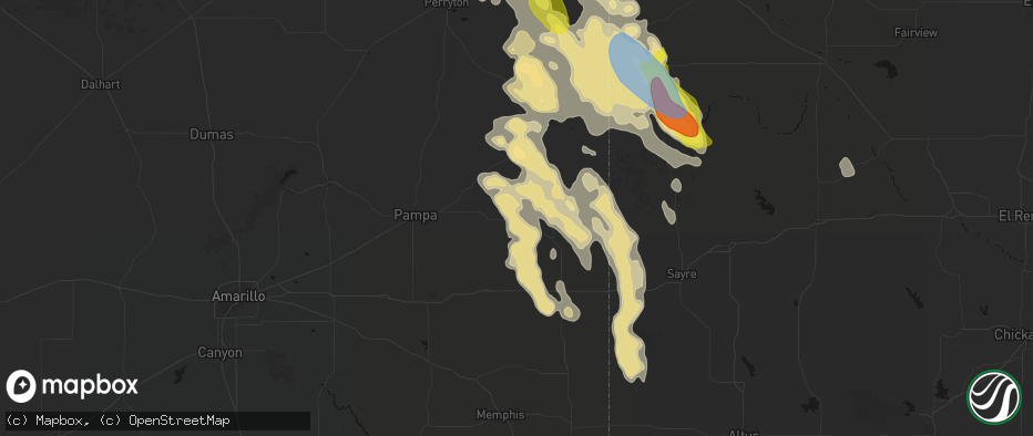 Hail map in Mobeetie, TX on June 23, 2026