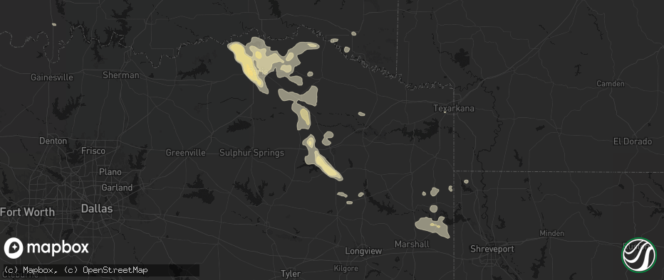 Hail map in Mount Pleasant, TX on June 23, 2026