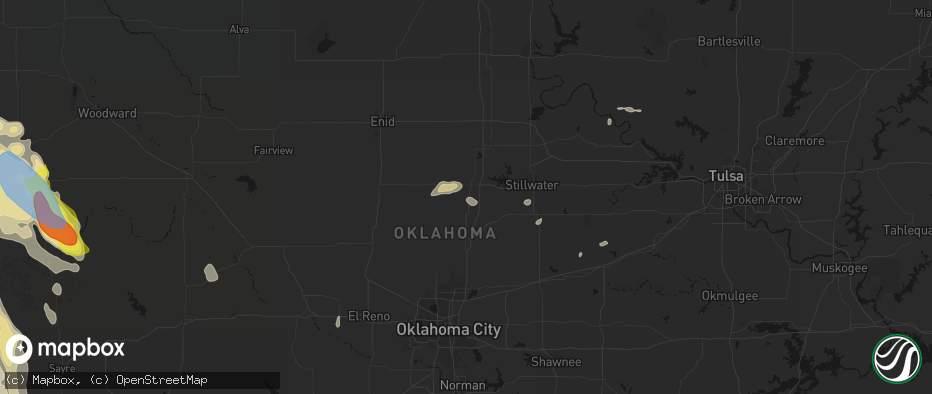 Hail map in Mulhall, OK on June 23, 2026