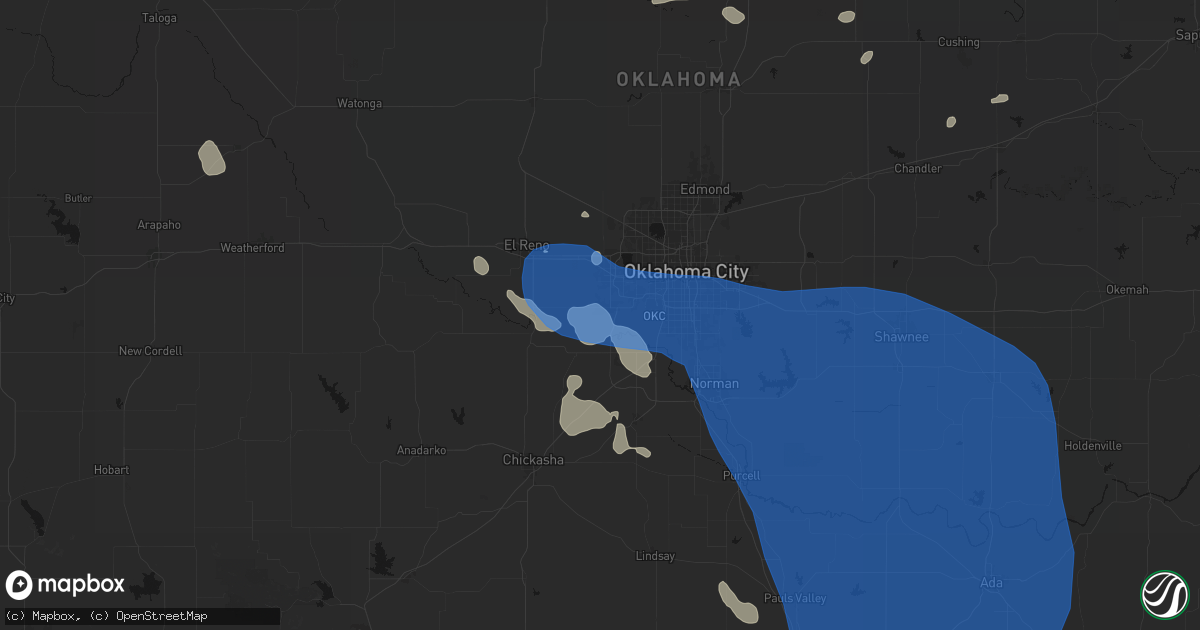 Hail map in Mustang, OK on June 23, 2026