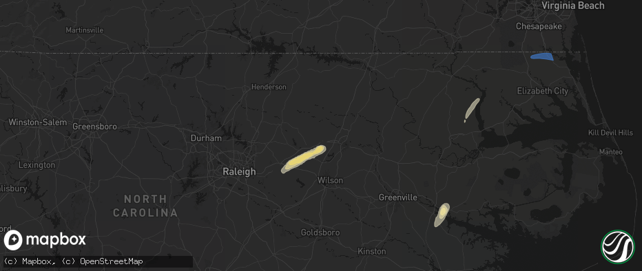 Hail map in Nashville, NC on June 23, 2026