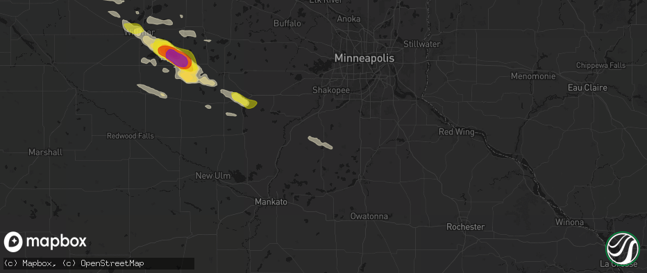 Hail map in New Prague, MN on June 23, 2026