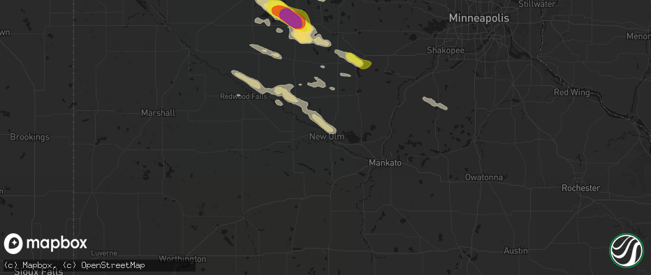 Hail map in New Ulm, MN on June 23, 2026