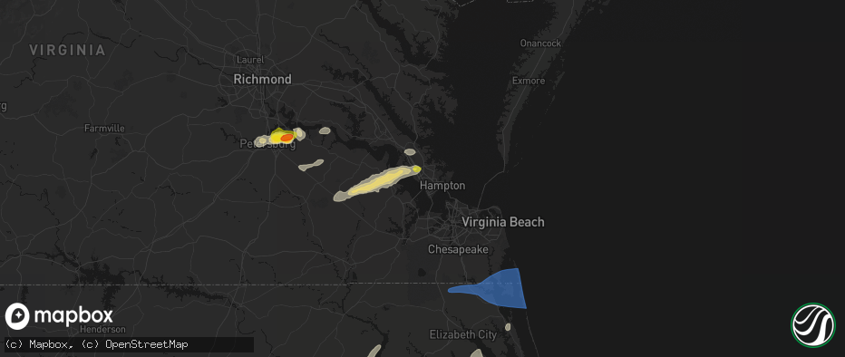 Hail map in Newport News, VA on June 23, 2026