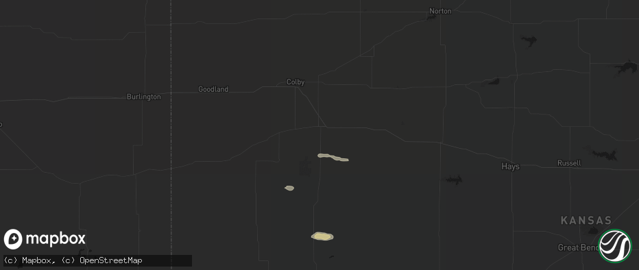 Hail map in Oakley, KS on June 23, 2026