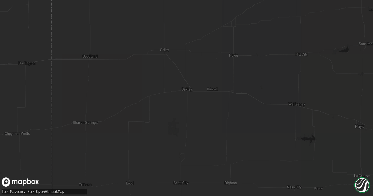 Hail map in Oakley, KS on June 23, 2026