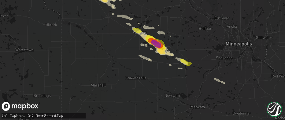 Hail map in Olivia, MN on June 23, 2026