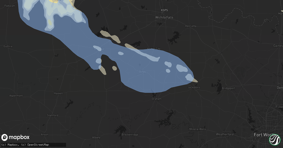 Hail map in Olney, TX on June 23, 2026