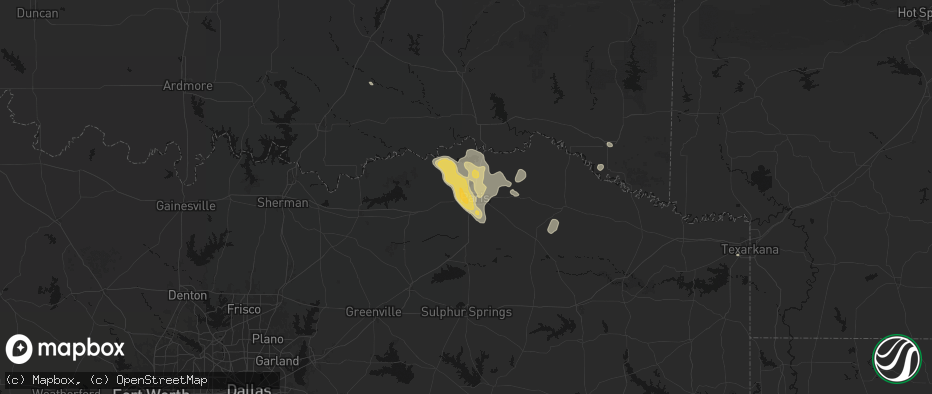 Hail map in Paris, TX on June 23, 2026