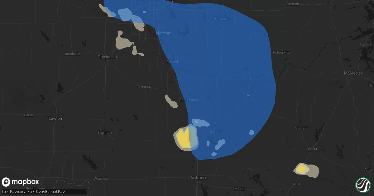 Hail map in Pauls Valley, OK on June 23, 2026