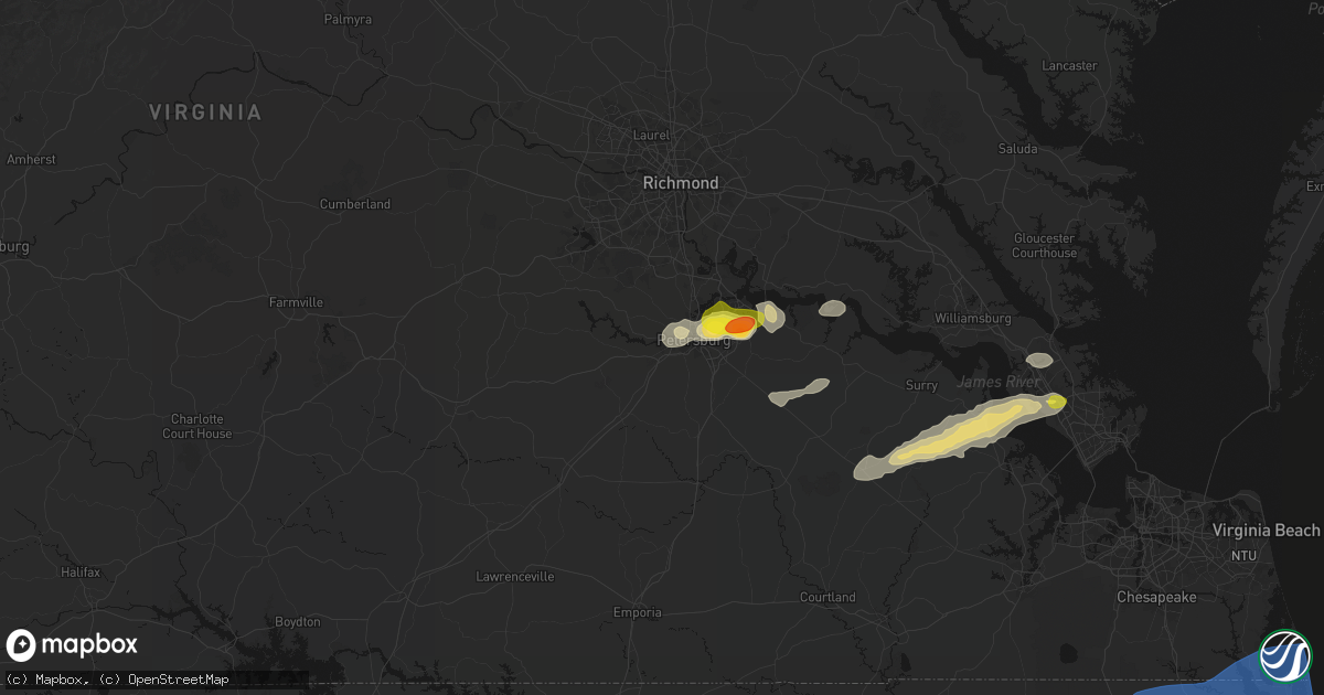 Hail map in Petersburg, VA on June 23, 2026
