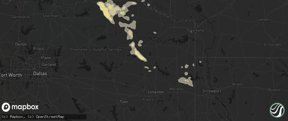 Hail map in Pittsburg, TX on June 23, 2026