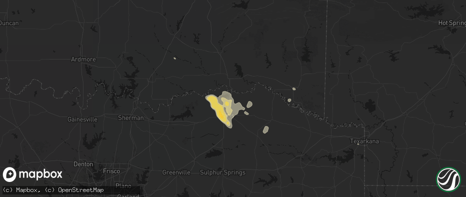 Hail map in Powderly, TX on June 23, 2026