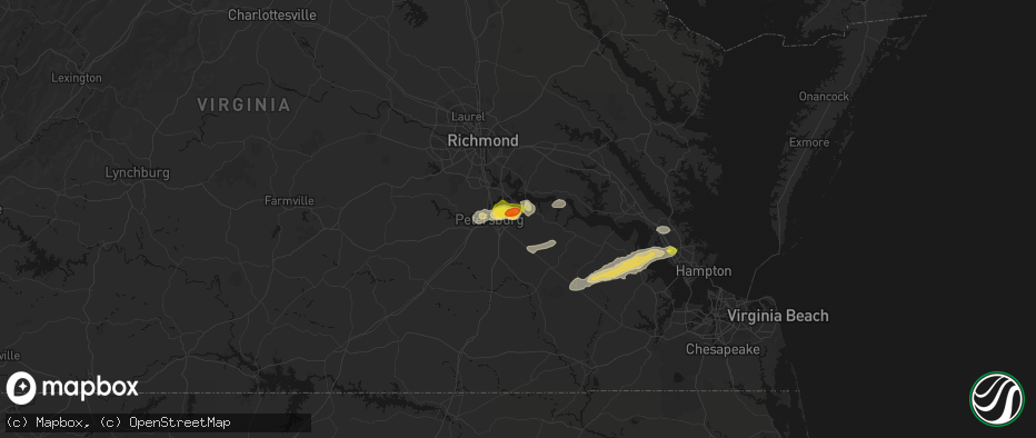 Hail map in Prince George, VA on June 23, 2026
