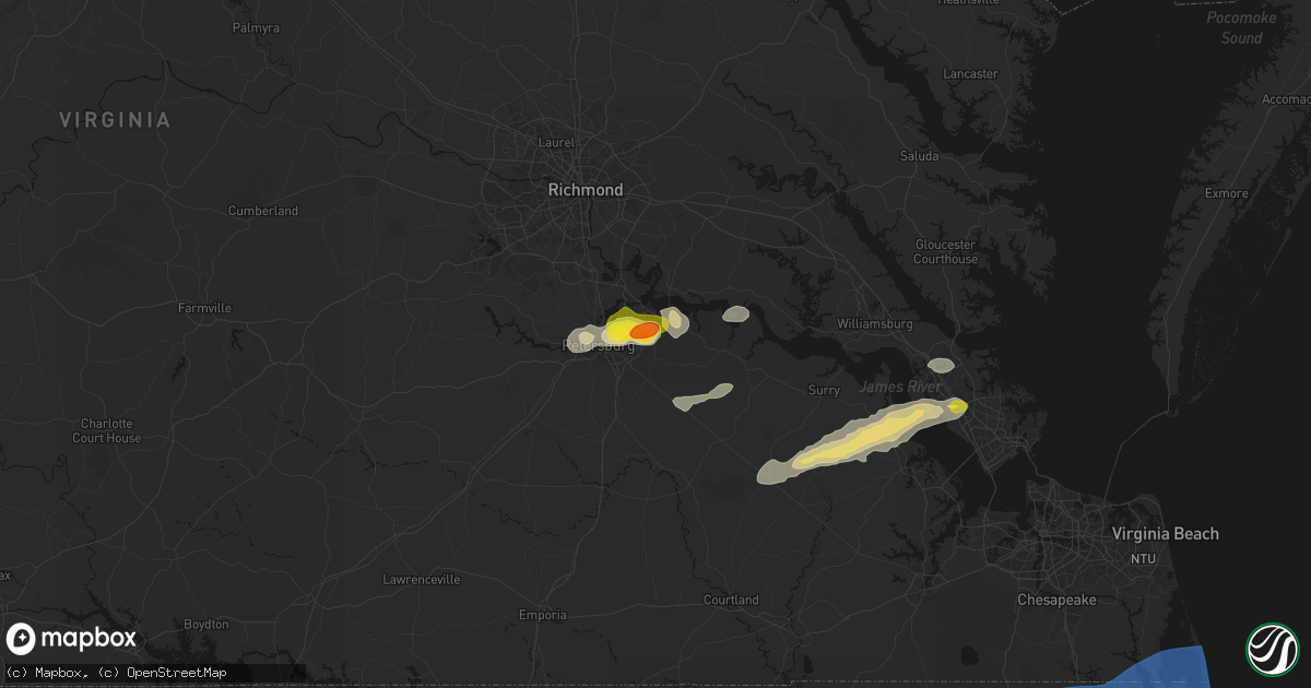 Hail map in Prince George, VA on June 23, 2026