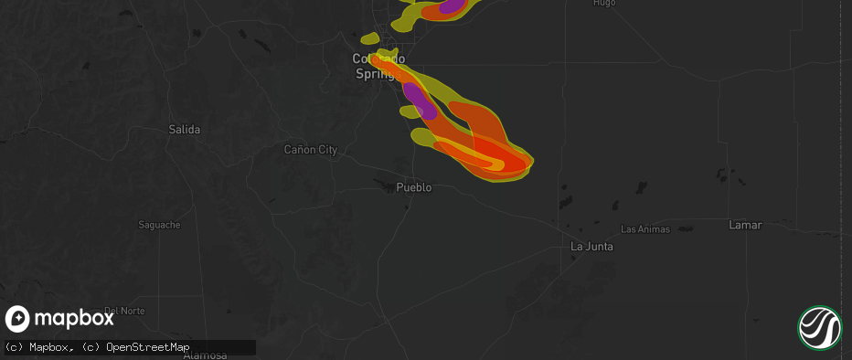 Hail map in Pueblo, CO on June 23, 2026