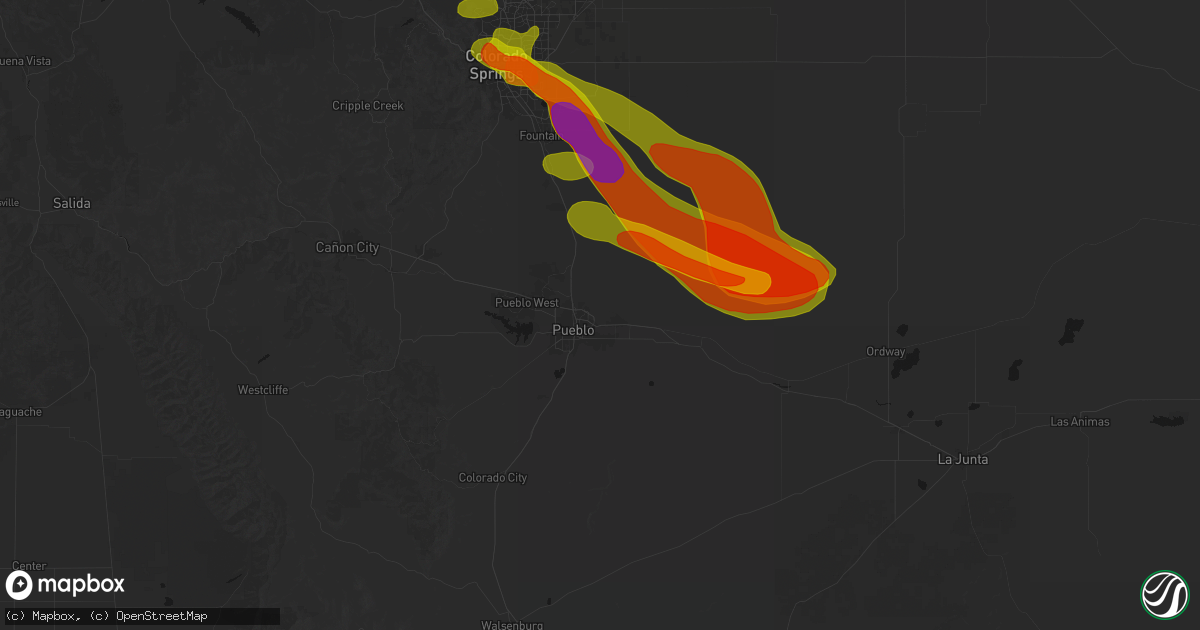 Hail map in Pueblo, CO on June 23, 2026