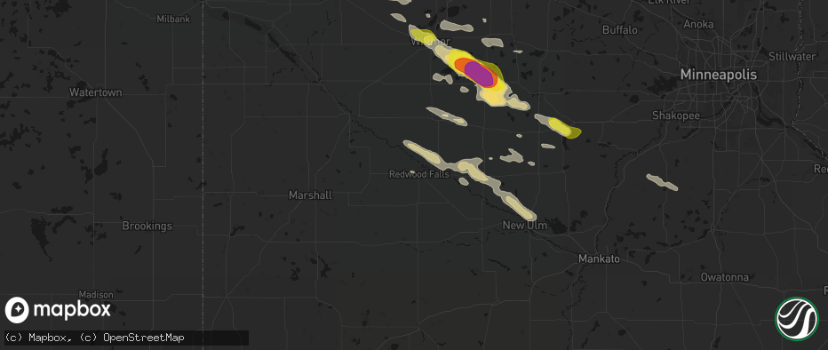 Hail map in Redwood Falls, MN on June 23, 2026