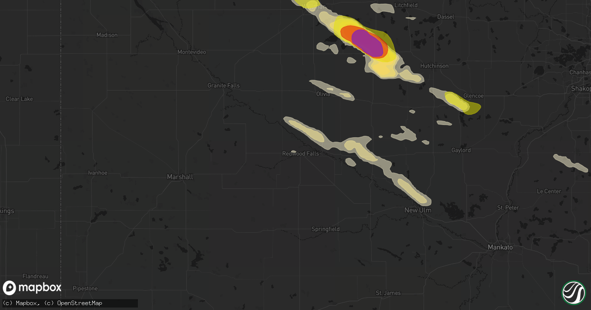 Hail map in Redwood Falls, MN on June 23, 2026