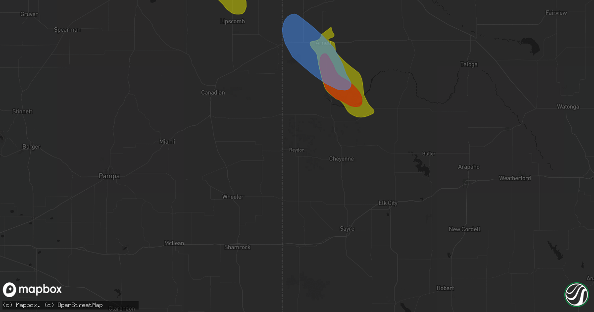 Hail map in Reydon, OK on June 23, 2026