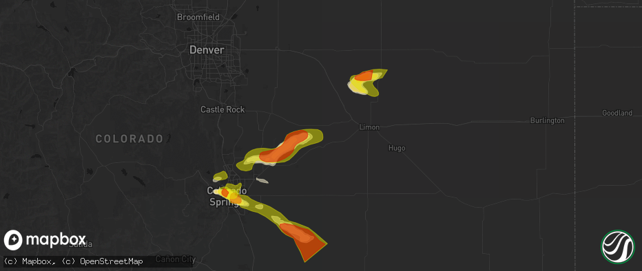 Hail map in Simla, CO on June 23, 2026