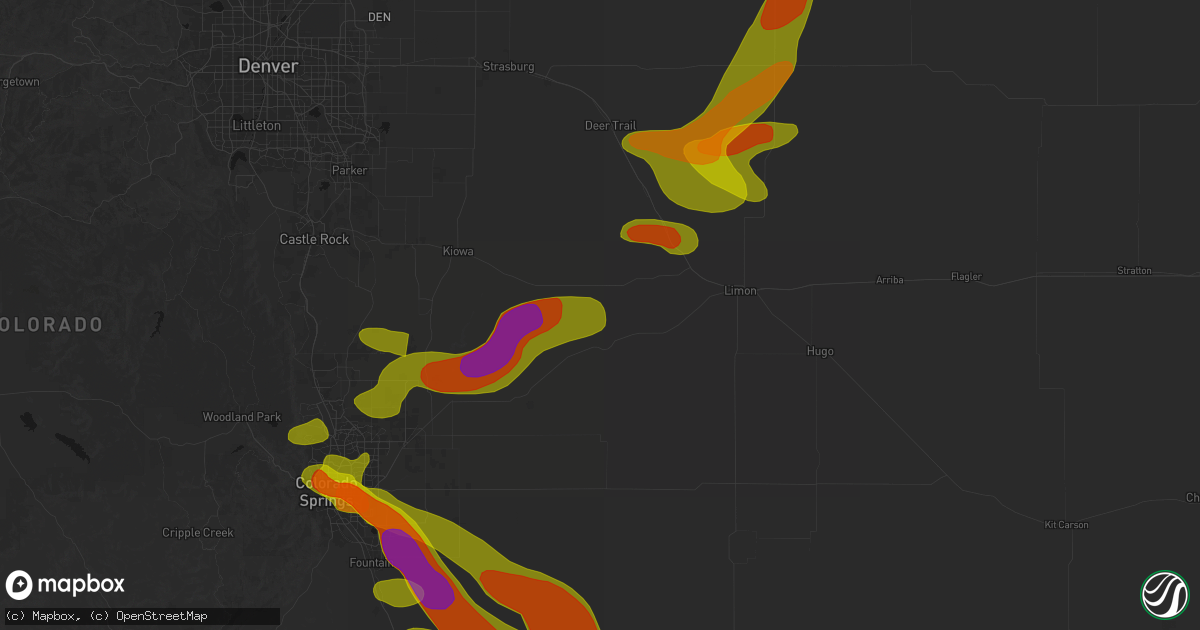 Hail map in Simla, CO on June 23, 2026