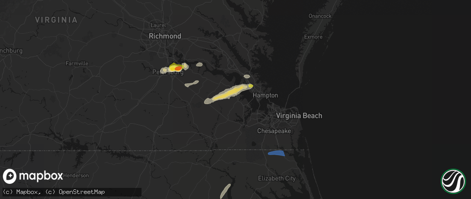 Hail map in Smithfield, VA on June 23, 2026