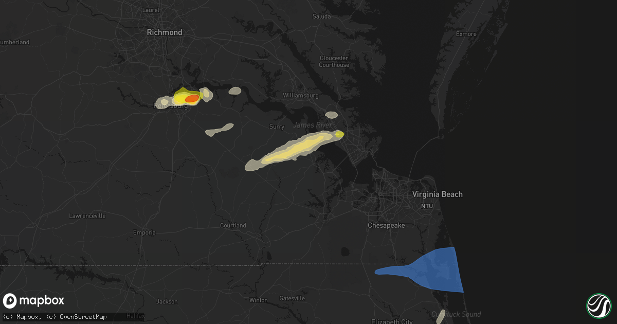 Hail map in Smithfield, VA on June 23, 2026