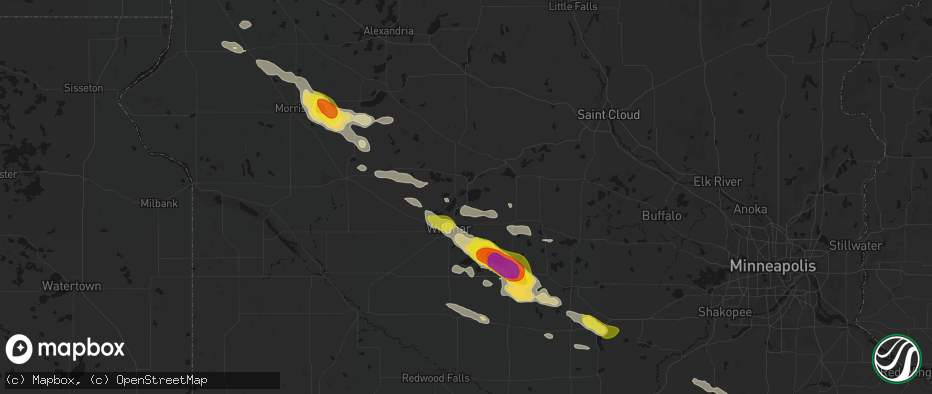 Hail map in Spicer, MN on June 23, 2026