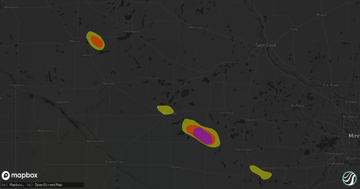 Hail map in Spicer, MN on June 23, 2026
