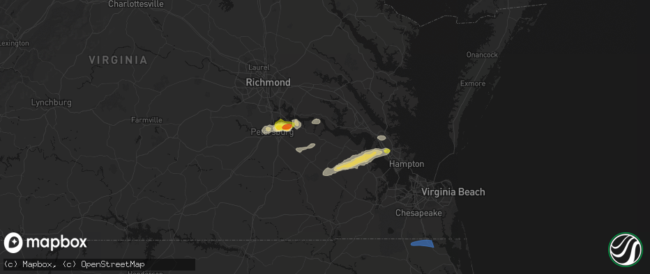 Hail map in Spring Grove, VA on June 23, 2026