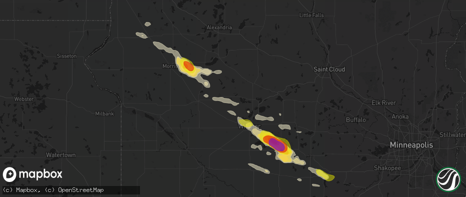 Hail map in Sunburg, MN on June 23, 2026