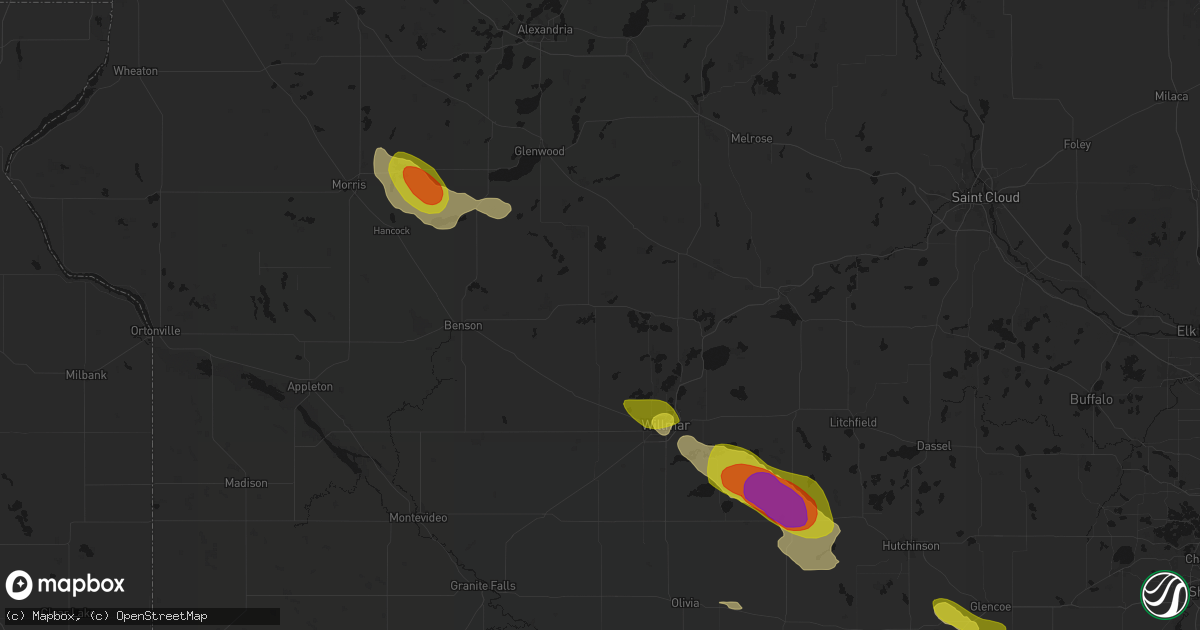 Hail map in Sunburg, MN on June 23, 2026