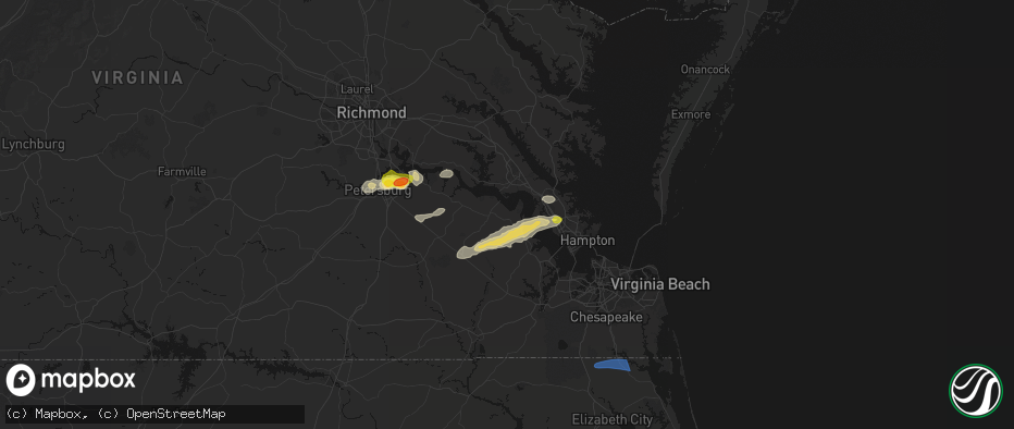 Hail map in Surry, VA on June 23, 2026