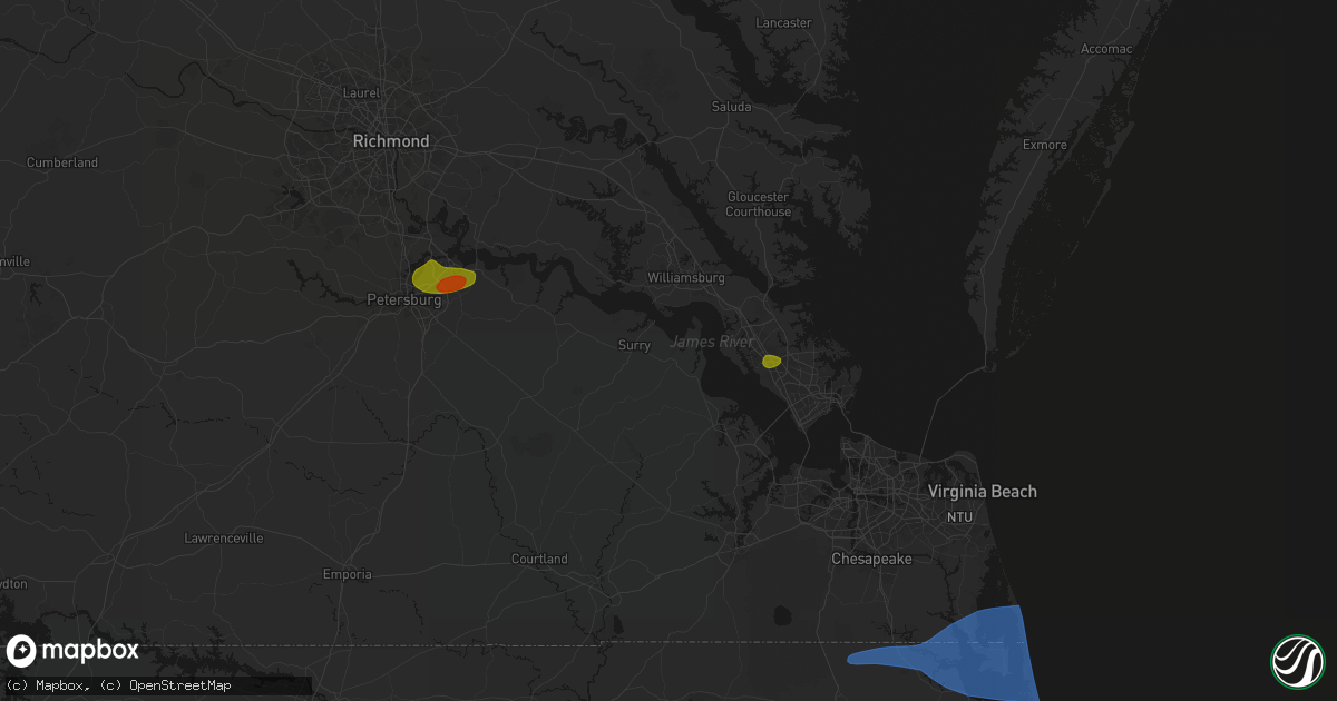 Hail map in Surry, VA on June 23, 2026