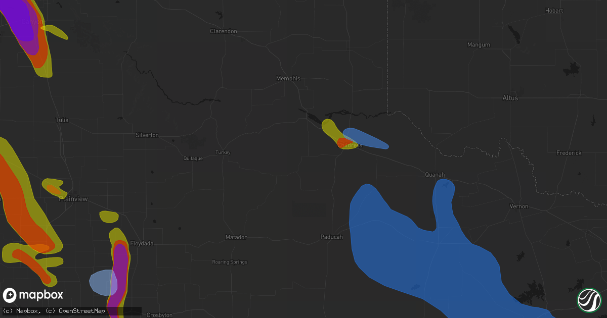 Hail map in Tell, TX on June 23, 2026