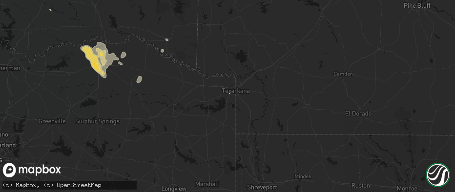 Hail map in Texarkana, TX on June 23, 2026